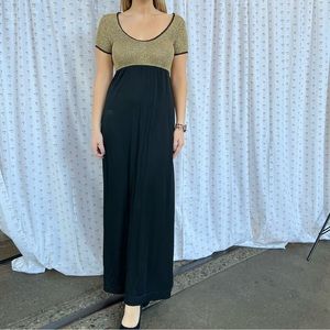 Vintage 70s the cottager black and gold knit maxi dress.